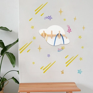 Creative star and planet wall stickers set with acrylic mirror for bedroom decor