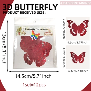 3D red glitter butterfly wall stickers set with 12 pieces in various sizes for home decor