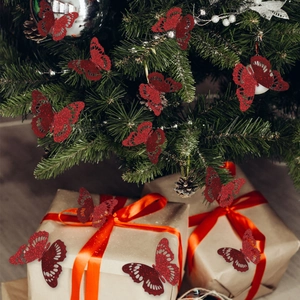 3D hollow red glitter butterfly decorations for Christmas trees and gift wrapping