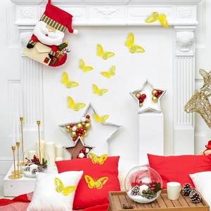 3D Gele glitter vlinder muurstickers voor feestelijke decoratie in huis interieur