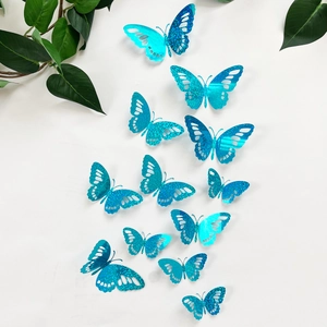 Set van 12 groene 3D vlinder muurstickers met laserpatronen en glitter afwerking