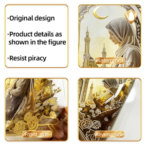 Detail of waterproof gold foil wall sticker showing mosque motifs and floral art texture