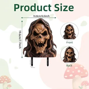2D Halloween skull yard sign with sharp teeth, outdoor decorative garden stake dimensions