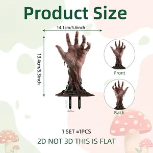 Flat 2D Halloween garden stake zombie hand decor with detailed size measurements