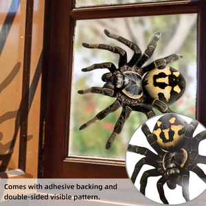 Macro detail of double-sided spider window sticker with realistic texture and adhesive back