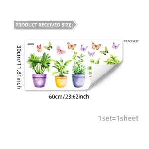 Watercolour potted plants and butterfly double-sided window stickers 30x60cm size guide
