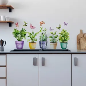 Watercolor potted plants and butterflies double-sided glass window stickers for home decor