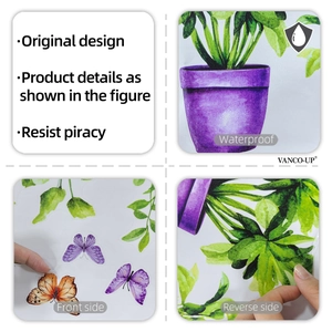 Detail of waterproof watercolor plant stickers showing double-sided visual effect
