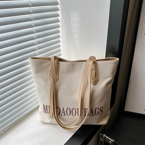 Sac Fourre-Tout en Toile pour Femme Grande Capacité Imprimé Lettres Décontracté Sac à Épaule Fermeture Éclair Style Coréen Sac à Main Navettage