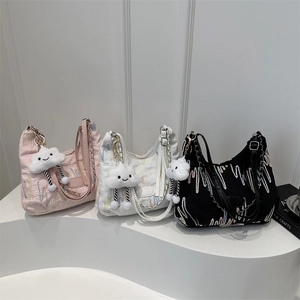 Three-color contrast underarm bags with cloud charm and unique textured embroidery