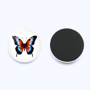 Front and back detail of 25mm butterfly glass fridge magnet with magnetic backing