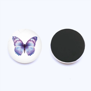 Colorful butterfly glass refrigerator magnets with 25mm round shape and soft magnetic back