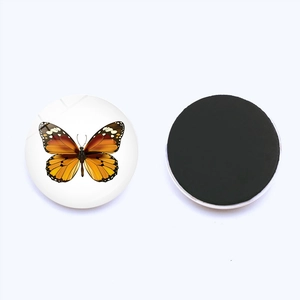 25mm crystal glass butterfly fridge magnets with orange wings and black magnetic back