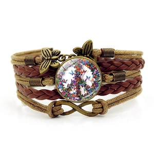 Bracelet Multicouche En Cuir Tressé Vintage Papillon En Alliage Signe De Paix En Verre Style Bohème Ethnique Hommes Femmes
