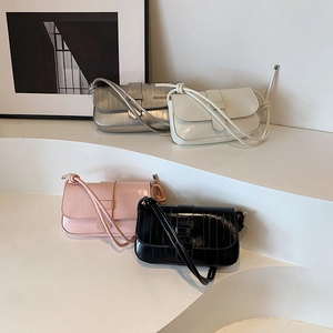 Minimalist faux crocodile leather flap bags in silver, white, pink, and black colors