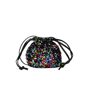 Chic 2025 rainbow sequin bucket bag with drawstring closure and stylish crossbody strap