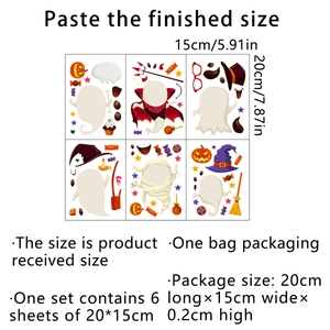 6-sheet set of Halloween DIY wall stickers featuring ghosts, mummies and pumpkins