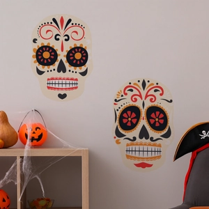 Halloween Sugar Skull Wall Stickers Mexican Day of The Dead PVC Decorative Removable Wall Decals For Home Party Decoration