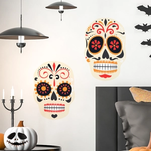 Halloween Day of the Dead wall sticker with colorful sugar skull pattern for home decor