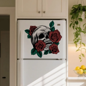 Gothic Skull Red Rose Wall Sticker PVC Self Adhesive Halloween Decal For Living Room Bedroom Toilet Fridge Home Decor