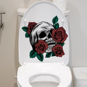 Halloween wall sticker with skull and red roses design for home bathroom decor