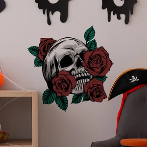 Halloween skull and red rose wall decal sticker for gothic home festive wall decoration