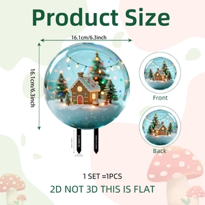2D Weihnachts-Gartenstecker mit Schneekugel-Design, Lebkuchenhaus und Tannenbaum