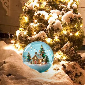 Weihnachtliche Schneekugel mit Lebkuchenhaus, Tannenbäumen und festlicher LED-Beleuchtung