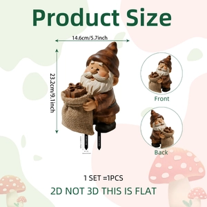 Detailed dimension guide for 2D flat Christmas gnome garden stake showing 23.2cm height