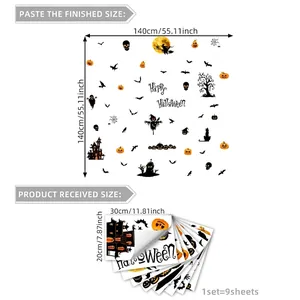 Halloween static window stickers set with pumpkin bat ghost and haunted house decorations