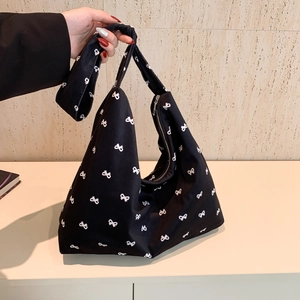 Canvas Crossbody Shoulder Bag Large Capacity Bow Print Retro Minimalist Daily Commute Hobo Tote For Women Girls