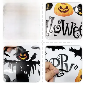 Waterproof Halloween window stickers featuring pumpkin and scarecrow motifs on both sides
