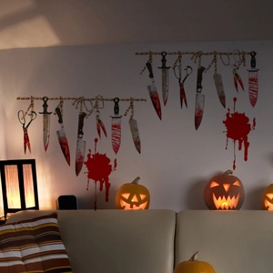 Halloween bloody knives wall decals with hanging scissors for indoor party decor