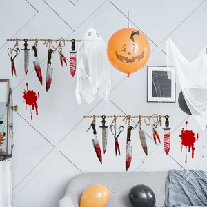 Bloody knife garland and blood splatter decals for Halloween wall decoration