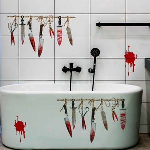 Halloween Bloody Knife Wall Stickers Horror Scythe Scissor Kitchen Bathroom Decor PVC Removable Self Adhesive Window Clings Wall Decals