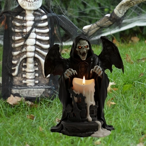 Piquet de jardin LED Faucheuse d'Halloween avec ailes noires et crâne lumineux