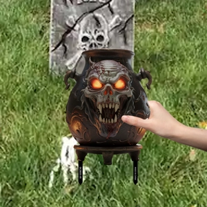 Halloween skull jar garden stake with glowing eyes for outdoor haunting yard decoration