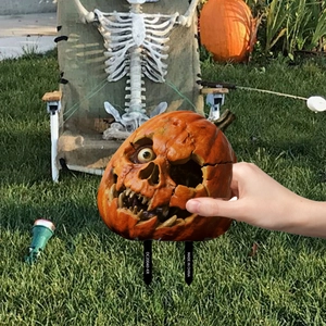 Creepy one-eyed pumpkin garden stake for Halloween outdoor yard lawn decoration
