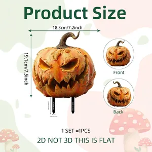 Detailed dimension guide for 2D flat skull pumpkin garden stake Halloween decor