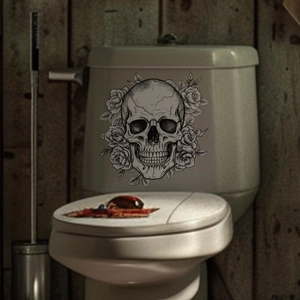 Skull and rose hand-drawn self-adhesive wall sticker for toilet and Halloween decoration