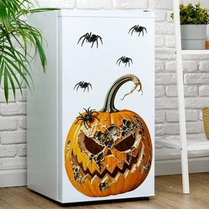 Halloween pumpkin wall stickers with spiders for refrigerator decoration on white background