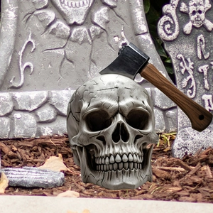 Halloween Garden Stake PVC Scary Skull With Axe Design Outdoor Yard Lawn Decorative Sign Waterproof Spooky Gothic Ornament