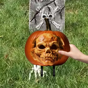 Creative Halloween pumpkin lawn stakes with skeleton face design for garden patio decor