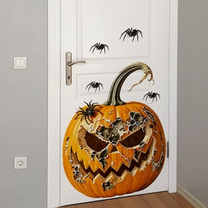 Halloween pumpkin wall stickers with spiders for bedroom and living room decor