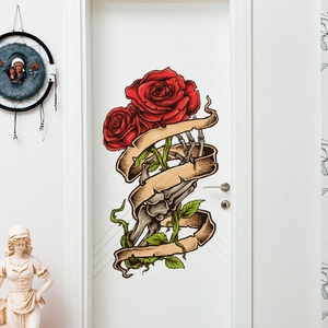 Vinilo decorativo de mano de esqueleto con rosas rojas para pared de Halloween