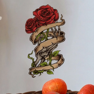 Adhesivo de pared gótico mano de esqueleto con rosas rojas para decoración Halloween