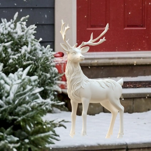 Minimalist white reindeer garden stake decoration for winter and Christmas holiday decor