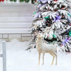 Detail of white reindeer garden stake with realistic fur texture and antler design
