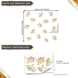 Pink floral wall stickers with golden leaves and hand-painted roses home decor