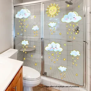 Cartoon sun, cloud and stars gold foil wall decals for kids' room and bathroom decor